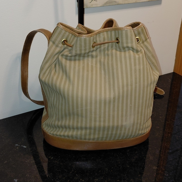 Fendi Vtg Penguin Striped Canvas Bucket Drawstring Crossbody Bag - Picture 3 of 17